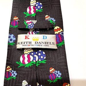 Keith Daniels Black All Over Colorful Easter Eggs Neck Tie Paris Italy New York